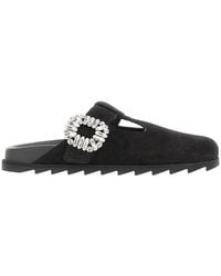 Roger Vivier - 'Slidy Viv' Suede Leather Mules - Lyst