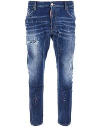 DSquared² - 'Tidy Biker' Jeans With Paint Embellishments And Logo Patch On The Rear - Lyst