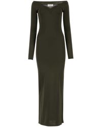 Saint Laurent - Khaki Viscose Blend Long Dress - Lyst