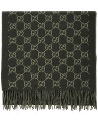 Gucci - Scarf With Fringed Hem And Gg Motif Jacquard - Lyst