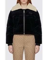 Gucci - Velvet Padded Down Jacket With Shearling Collar - Lyst