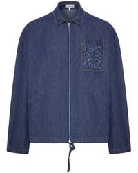 Loewe - Zip-Up Denim Jacket With Embroidered Pocket - Lyst