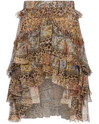 Etro - Paisley And Animal Print Silk Ruffled Mini Skirt - Lyst