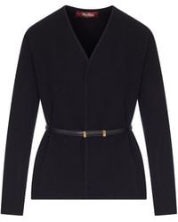 Max Mara - Wool Cardigan With Leather Profiles And Belt - Lyst