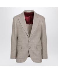 Brunello Cucinelli - Camel Prince Of Wales Check Single-Breasted Jacket - Lyst