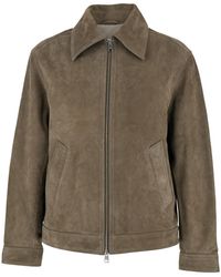 Ami Paris - Suede Zipped Jacket With Classic Collar - Lyst