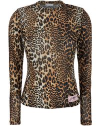 Ganni - Top With All-Over Leopard Motif - Lyst