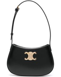Celine Diane Leather Shoulder Bag in Black | Lyst
