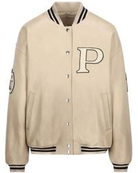 Prada - Logo-Appliqué Leather Bomber Jacket - Lyst