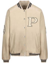 Prada - Logo-Appliqué Leather Bomber Jacket - Lyst