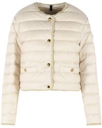Moncler - 'Fleurs' Short Down Jacket With Light Polyamide Bouclã Trim - Lyst
