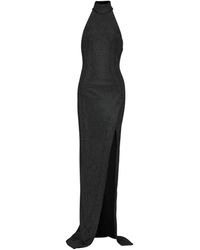 Balmain - Halterneck Velvet Strass Long Dress - Lyst