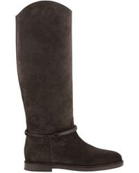 Brunello Cucinelli - Suede Leather Knee-High Boots With Monili Detail - Lyst