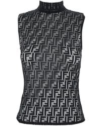 Fendi - Crewneck Sleeveless Top With All-Over Ff Motif And Rear Zip Closure - Lyst