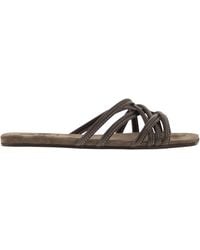 Brunello Cucinelli - Flat Leather Sandals With Criss-Cross Straps - Lyst