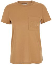 Max Mara - 'Papaia' Crewneck T-Shirt With One Front Patch Pocket With Logo Embroidery - Lyst