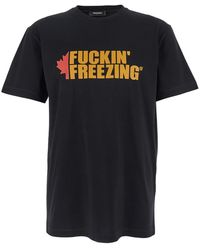DSquared² - Crewneck T-Shirt With Print On The Front And Logo Lettering On The Rear - Lyst