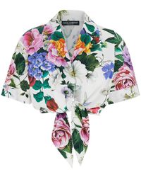 Dolce & Gabbana - Crop Shirt With All-Over Floral Motif And Logo Lettering Detail On The Front - Lyst