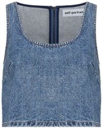 Self-Portrait - Self Portrait Rhinestone Denim Crop Top - Lyst