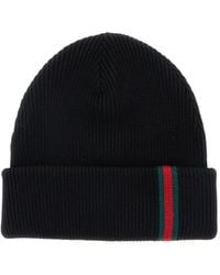 Gucci - Ribbed Knit Beanie With Web Detail On The Front - Lyst