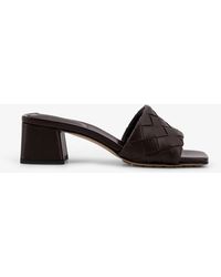 Bottega Veneta - Leather Heel Sandals With Intrecciato Motif - Lyst