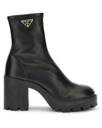 Prada - Stretch Leather Platform Ankle Boots - Lyst