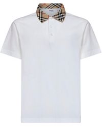 Burberry - Chalk Cotton Pique Polo Shirt With Check Collar - Lyst