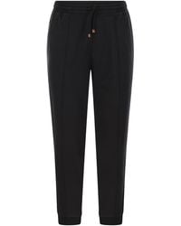 Brunello Cucinelli - Techno Cotton Fleece Trousers With Zip On Stretch Bottom, Crete And Piping - Lyst
