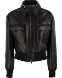 Brunello Cucinelli - Leather Bomber Jacket With Jewellery - Lyst