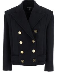 Balmain - Jacket With Wide Lapels And Metallic Logo Buttons - Lyst