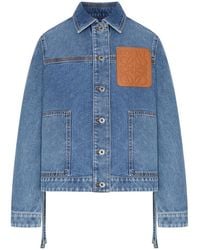 Loewe - Cotton Denim Jacket With An Asymmetric Hem And Side Laces - Lyst