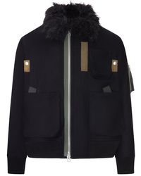 Sacai - Bomber Jacket With Faux Fur Collar - Lyst