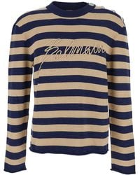 Balmain - Crewneck Sweater With Logo Lettering On The Front And All-Over Striped Motif - Lyst
