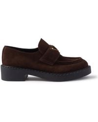 Prada - Chocolate Suede Loafers - Lyst