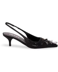 Prada - Embroidered Satin Slingback Pumps - Lyst