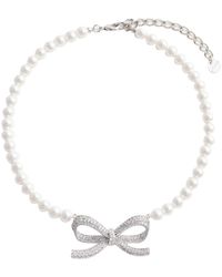 Self-Portrait - Self Portrait Pearl Bow Necklace - Lyst