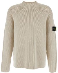 Stone Island - Sweater With Ribbed Design And Logo Patch On Sleeve - Lyst