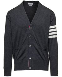 Thom Browne - V-Neck Cardigan With Stripe Detail - Lyst