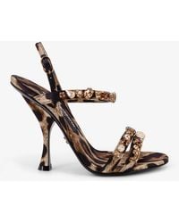 Dolce & Gabbana - Satin Sandals With Animal Print - Lyst