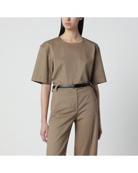 Thelatest - Short-Sleeve Cognac Cotton Top - Lyst