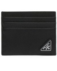 Prada - Triangle-Plaque Leather Card Holder - Lyst