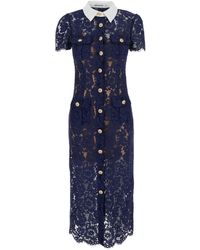 Self-Portrait - Lace Contrast Collar Midi Dress - Lyst
