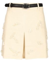 Self-Portrait - Beaded Floral Denim Mini Skirt - Lyst