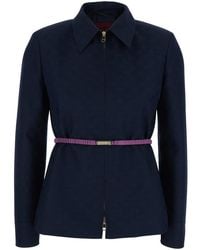 Gucci - Jacket With Classic Collar And Removable Belt With Logo Plaque On The Front - Lyst