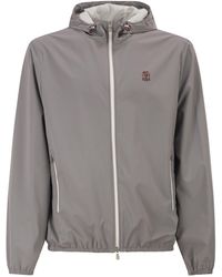 Brunello Cucinelli - Membranated Nylon Jacket With Logo And Hood - Lyst