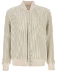 Homme Plissé Issey Miyake - Homme Plisse' Issey Miyake Ivory Polyester Bomber Jacket - Lyst