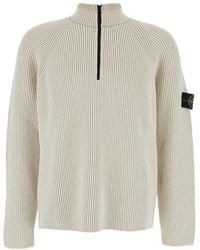 Stone Island - Sweater With Logo Patch On The Sleeve And Front Half Zip Closure - Lyst