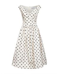 Self-Portrait - Self Portrait Cream Polka Dot Cotton Midi Dress - Lyst