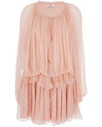 Chloé - Chloã Mini Dress With Drawstring On The Front And Cape Design - Lyst
