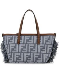 Fendi - Embroidered Denim Mini Roll Handbag - Lyst